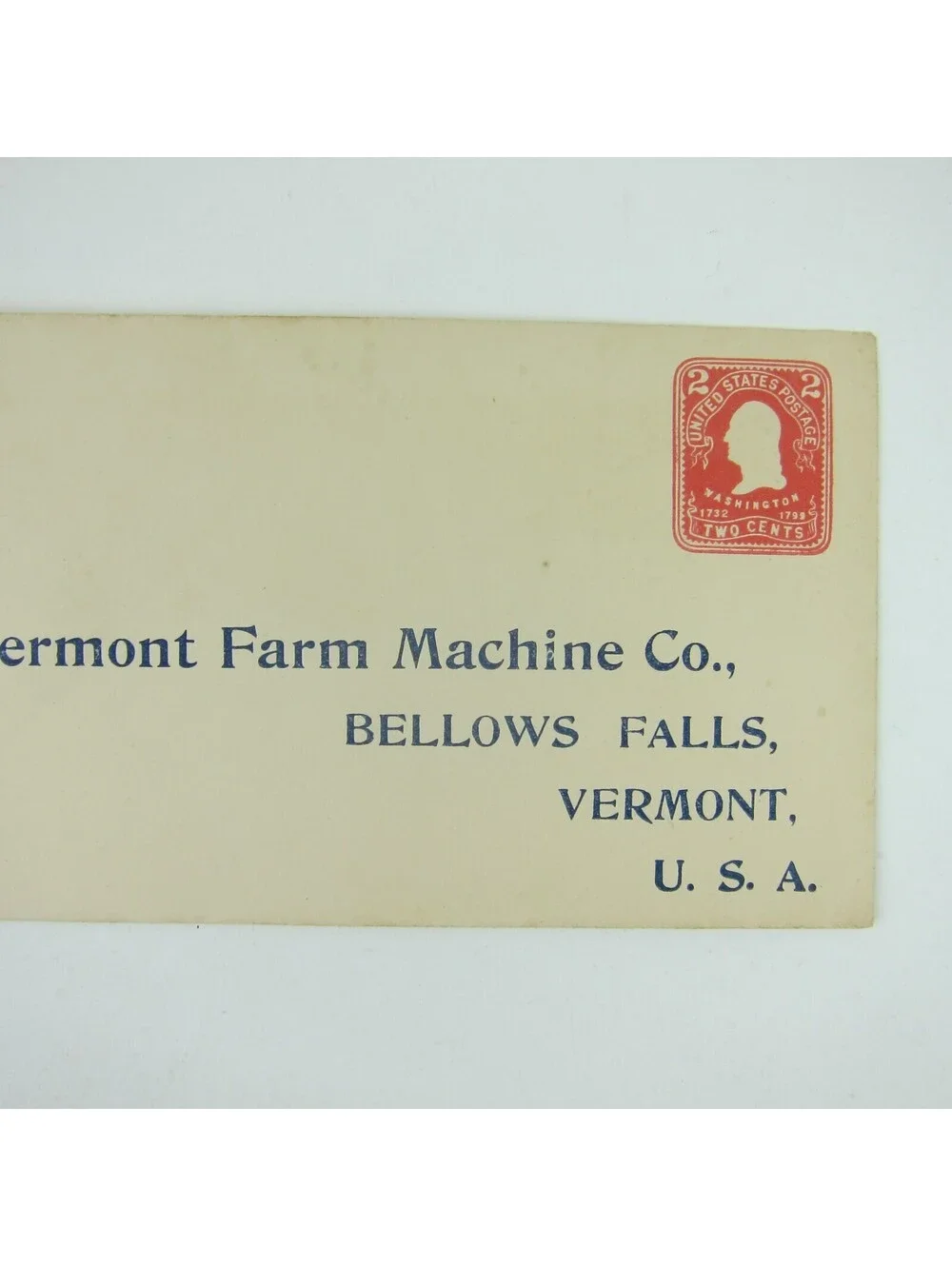 US Postal Stationery Vermont Farm Machine Co Bellows Falls Vermont 2c Antique